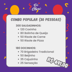 Combo Popular (30 pessoas) - Di Clari Doces e Salgados
